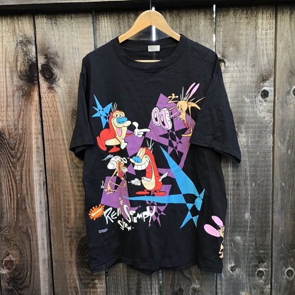 Vintage 90s Nickelodeon Ren & Stimpy promo all over print aop t shirt mens xl
